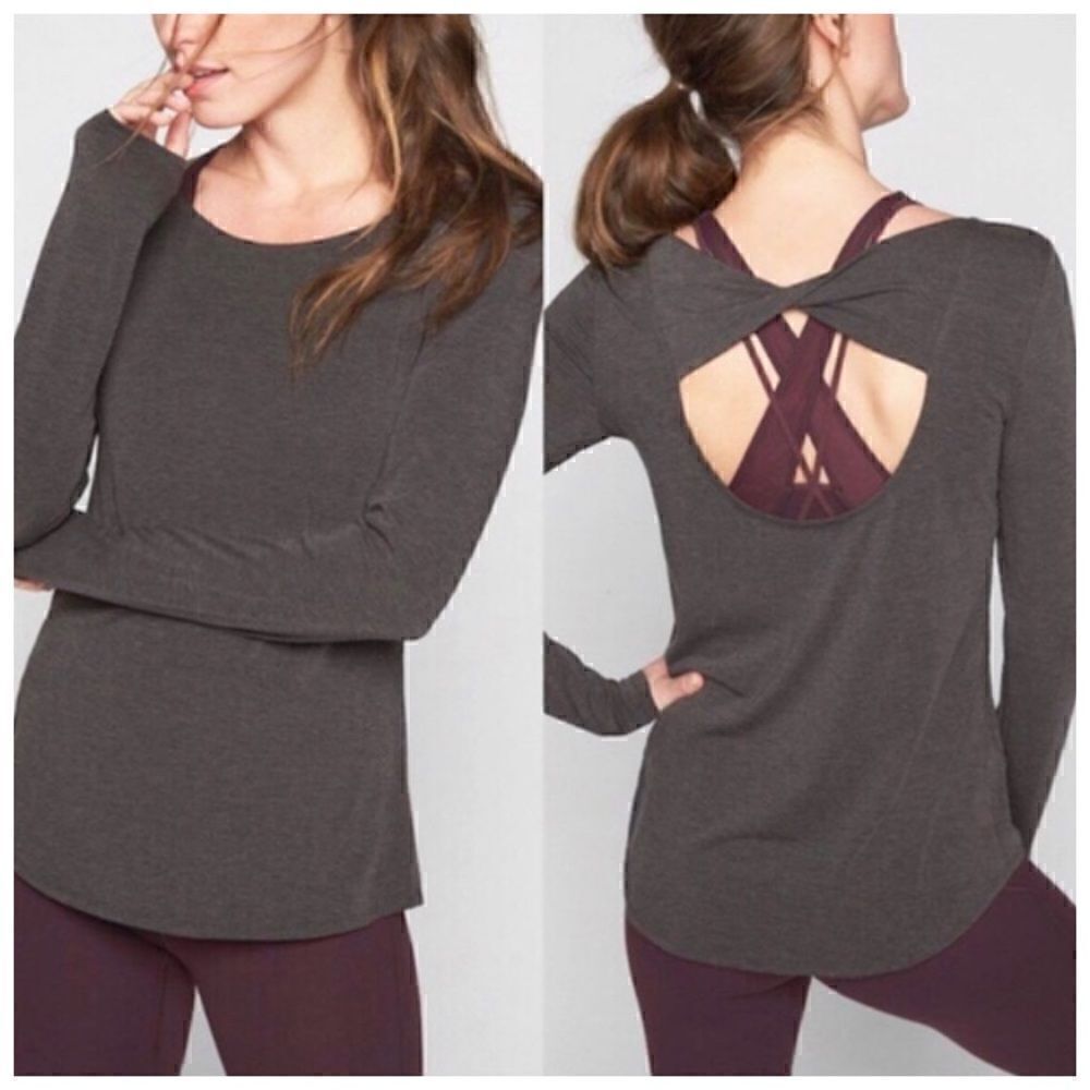 Athleta Open Back Flexlight Grey Top Size Small